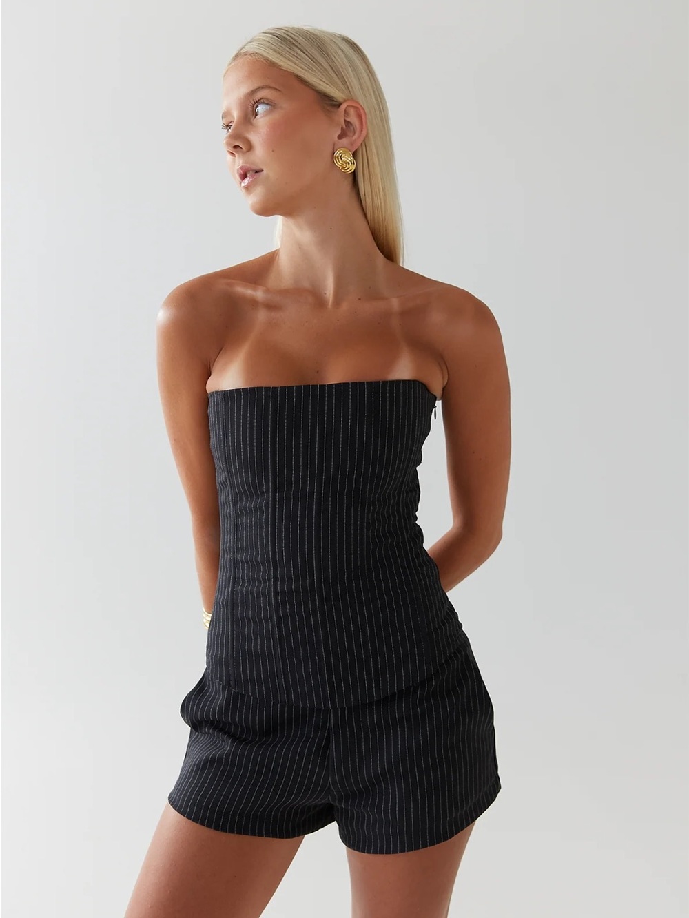 Strapless Pinstripe Set - Black